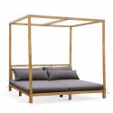 Lit baldaquin coussins gris en acacia 2 places