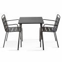 Table de jardin carrée 70 x 70 cm et 2 chaises en métal avec accoudoirs empilables (1/11)