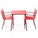 Table de jardin bistrot carrée 70 x 70 cm et 2 chaises en métal avec accoudoirs (1/6)