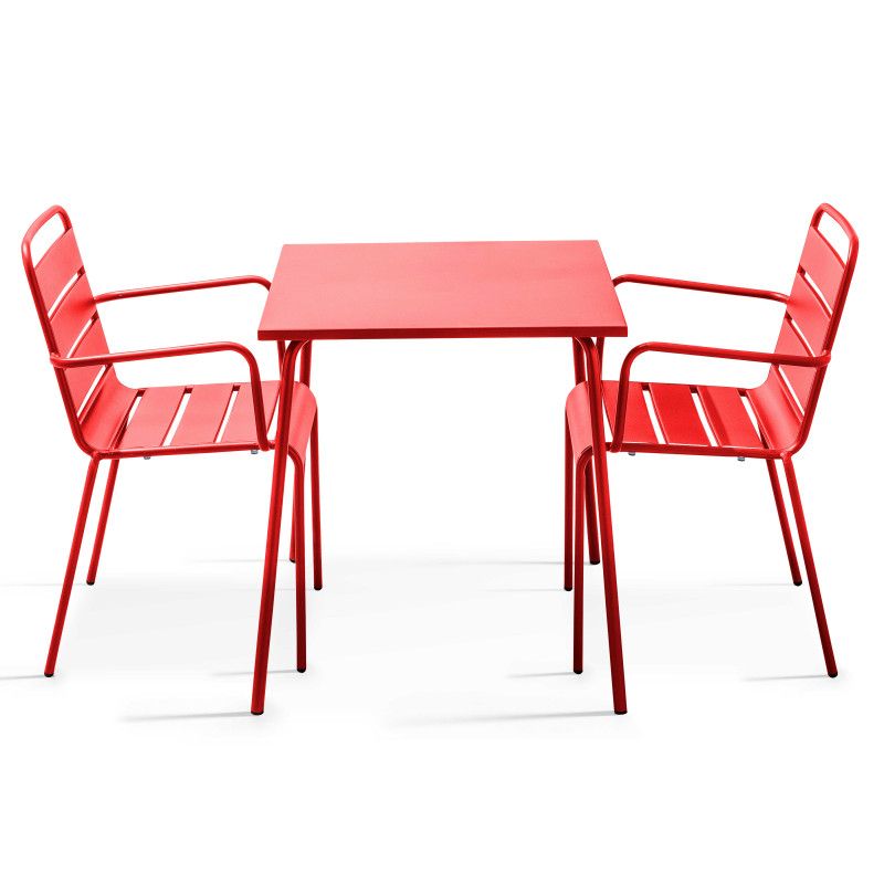 Table de jardin bistrot carrée 70 x 70 cm et 2 chaises en métal avec accoudoirs (1/6)
