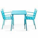 Table de jardin bistrot carrée 70 x 70 cm et 2 chaises en métal avec accoudoirs (1/6)