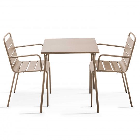 Table de jardin carrée + 2 chaises en métal empilables | Oviala