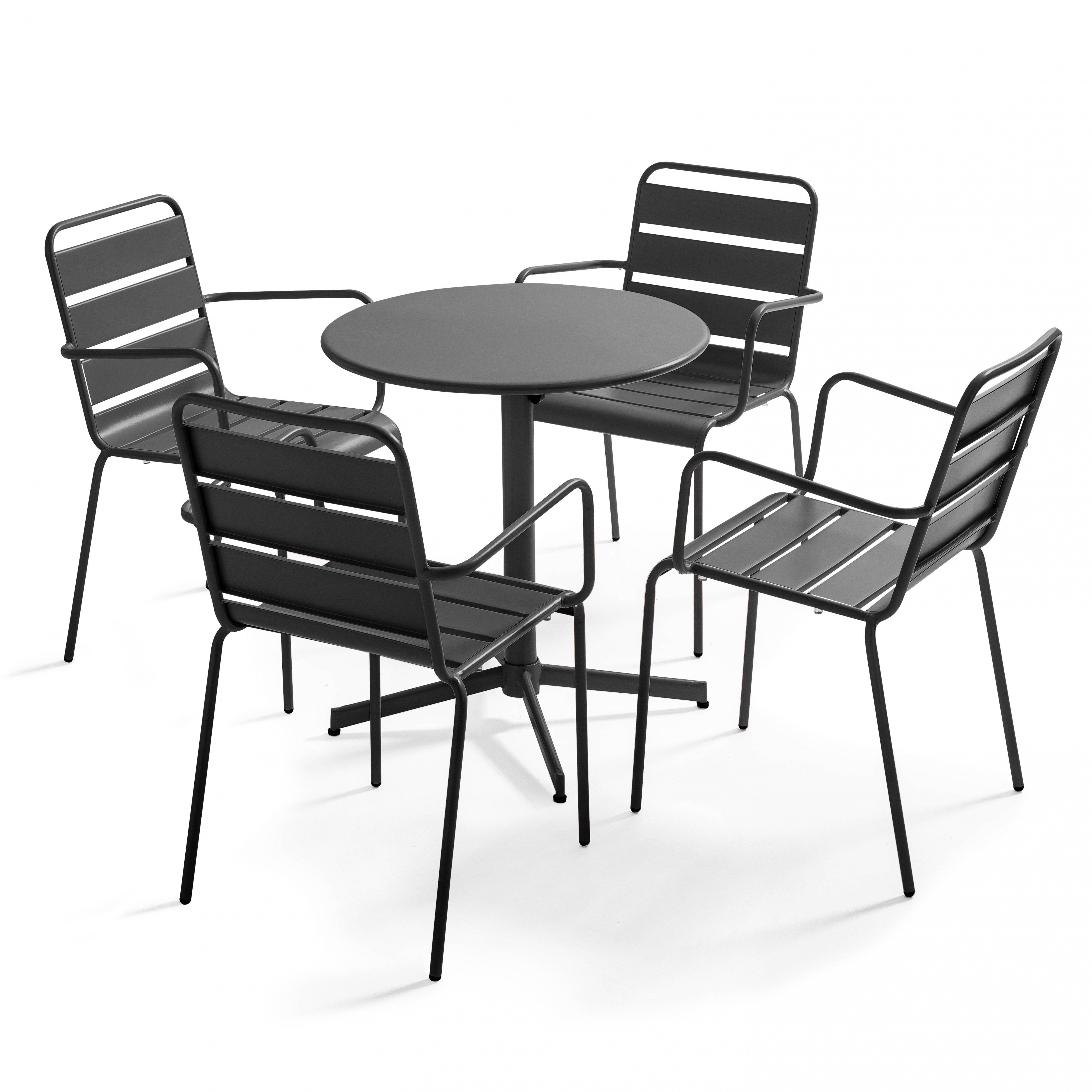 Table de jardin bistrot rabattable ?70cm et 4 chaises avec accoudoirs en métal
