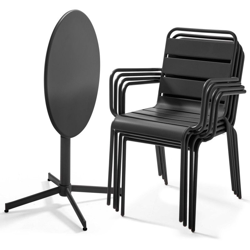 Table de jardin bistrot ronde inclinable en métal Ø70 cm et 4 chaises avec accoudoirs (2/7)
