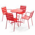 Table de jardin bistrot ronde inclinable en métal Ø70 cm et 4 chaises avec accoudoirs
