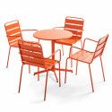 Table de jardin bistrot ronde inclinable en métal Ø70 cm et 4 chaises avec accoudoirs