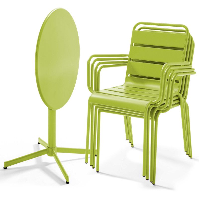 Table de jardin bistrot ronde inclinable en métal Ø70 cm et 4 chaises avec accoudoirs (3/14)