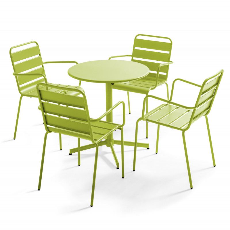 Table de jardin bistrot ronde inclinable en métal Ø70 cm et 4 chaises avec accoudoirs (2/14)