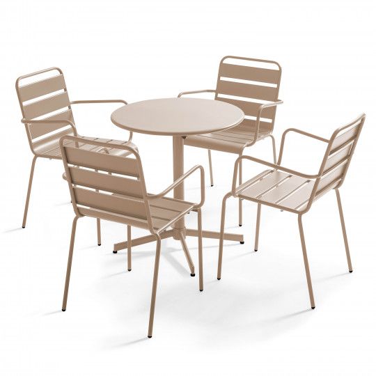 Table de jardin bistrot ronde inclinable en métal Ø70 cm et 4 chaises avec accoudoirs (1/7)