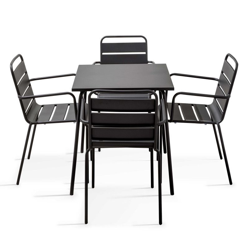 Ensemble table carrée (70 x 70 x 72 cm) et 4 chaises avec accoudoirs (1/7)