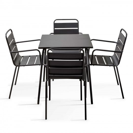 Ensemble table carrée (70 x 70 x 72 cm) et 4 chaises avec accoudoirs (1/1)