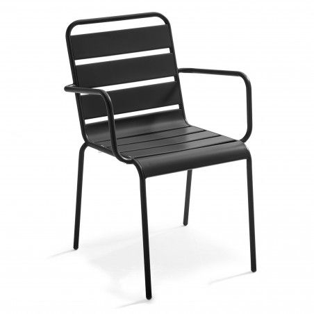 Table de jardin rectangulaire 180 x 90 cm et 8 chaises dépareillés avec accoudoirs en métal (3/7)