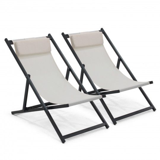 Lot de 2 chiliennes en aluminium + textilène avec 4 positions | Oviala