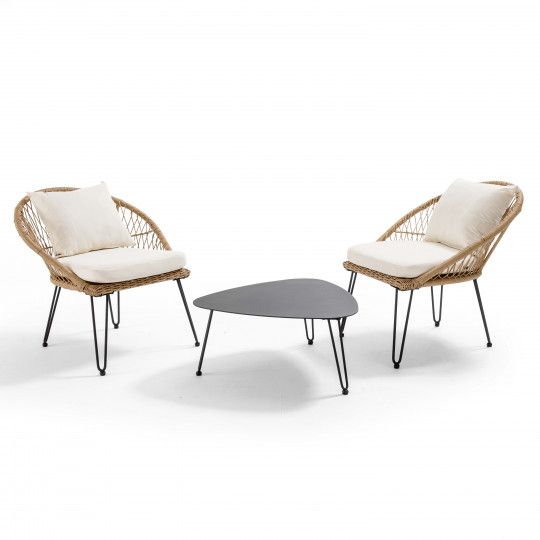 Salon en résine tressée (81 x 83 x 80 cm) avec 2 fauteuils et 1 table basse (1/1)