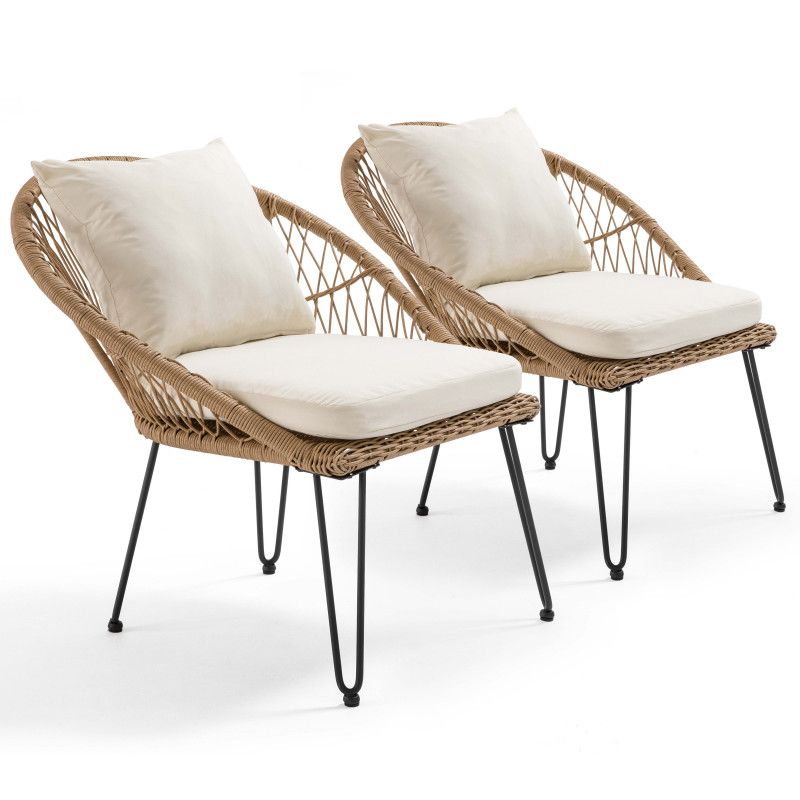 Lot de 2 fauteuils de jardin en rotin synthétique avec coussins (1/6)