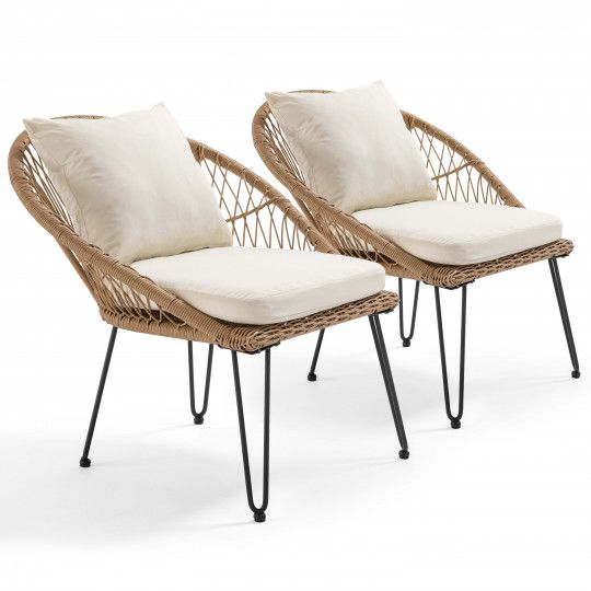 Lot de 2 fauteuils de jardin en rotin synthétique avec coussins (1/1)