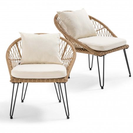 Fauteuil de jardin en rotin synthétique avec coussins - Lot de 2 (8/10)