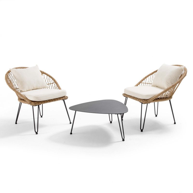 Salon de jardin en rotin synthétique avec 2 fauteuils et 1 table basse (2/7)