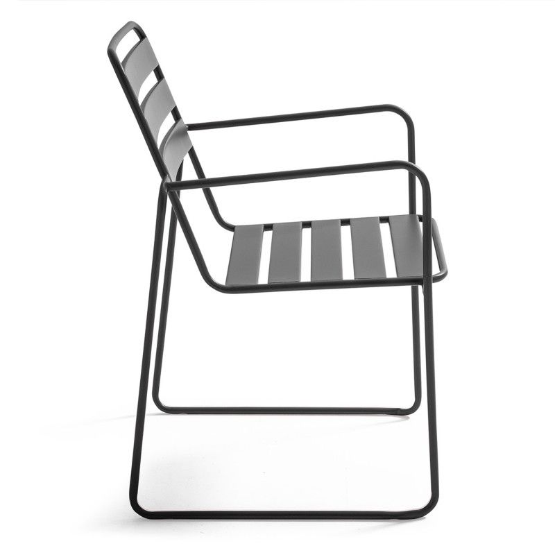 Chaise de jardin GRISE avec accoudoirs en métal (2/5)