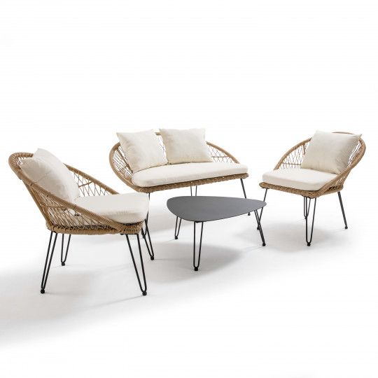 Salon en résine tressée (138 x 88 x 80 cm) avec 1 canapé, 2 fauteuils et 1 table basse (1/1)