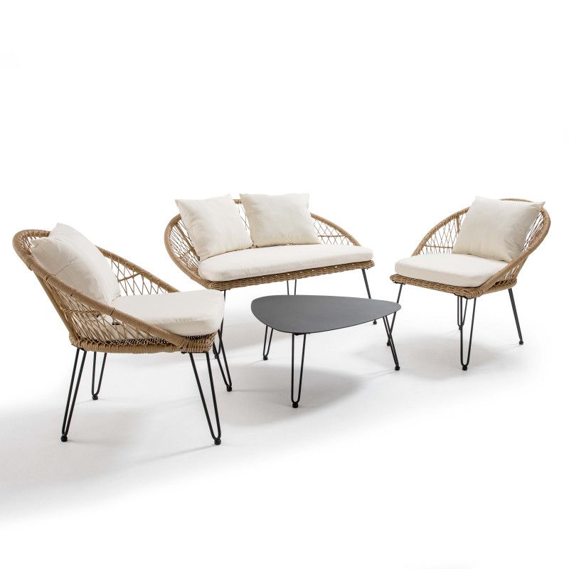 Salon de jardin en rotin synthétique avec un canapé, 2 fauteuils et une table basse (1/7)