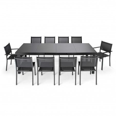 Ensemble table de jardin à rallonge extensible 256/320 cm avec 8 chaises et 2 fauteuils (12/28)