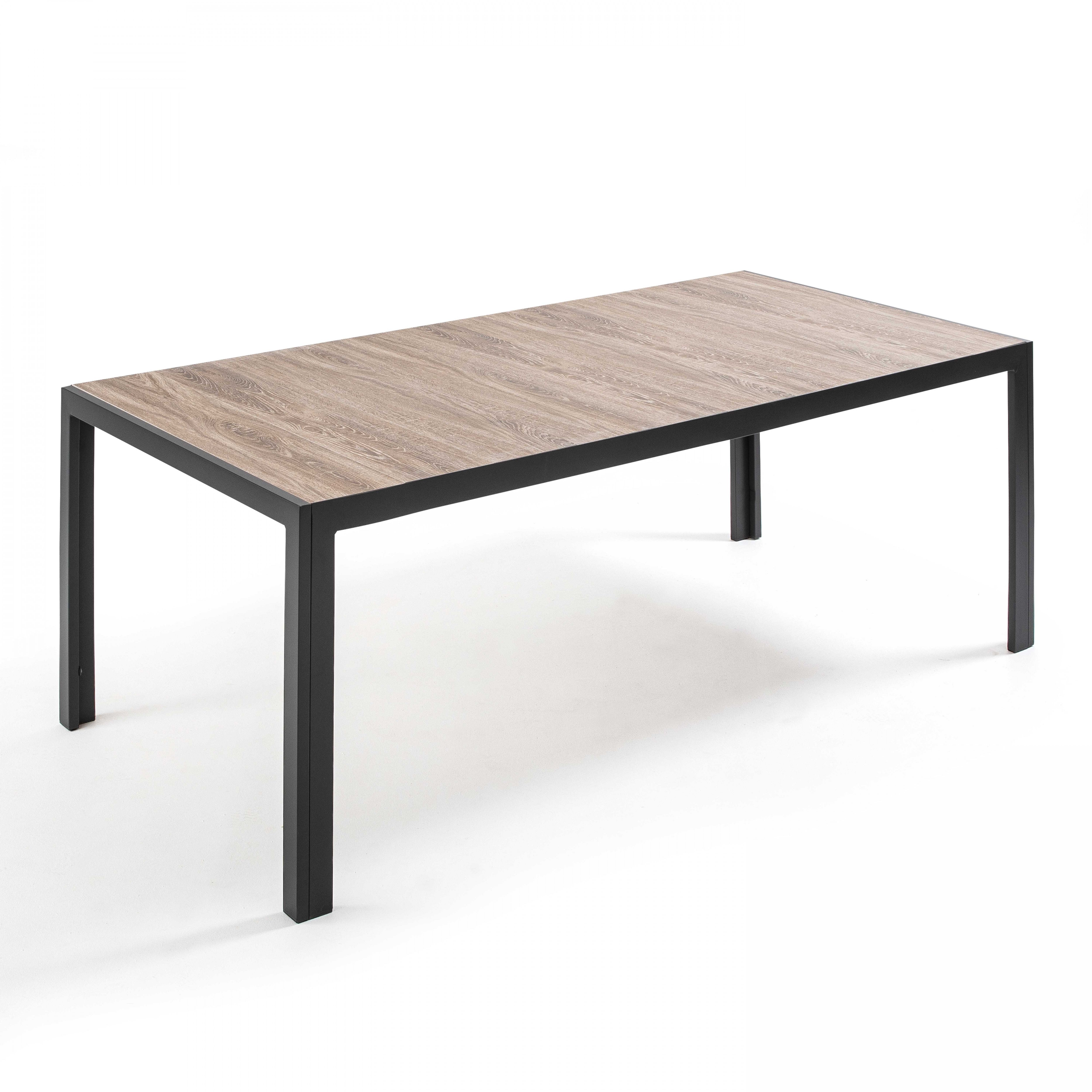 Table de jardin en aluminium et céramique effet bois (206 x 100 x 74,5 cm)