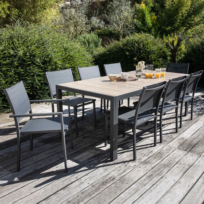 Table de jardin rectangulaire aluminium céramique effet bois | Oviala