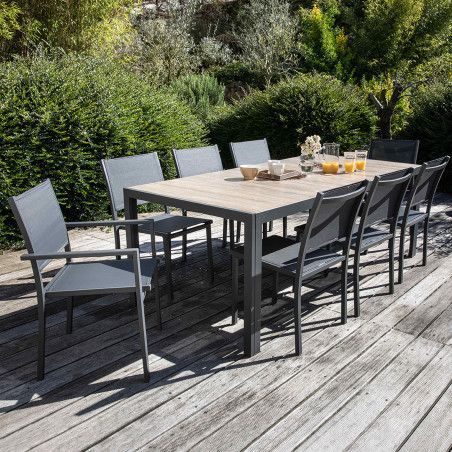 Table de jardin rectangulaire aluminium céramique effet bois