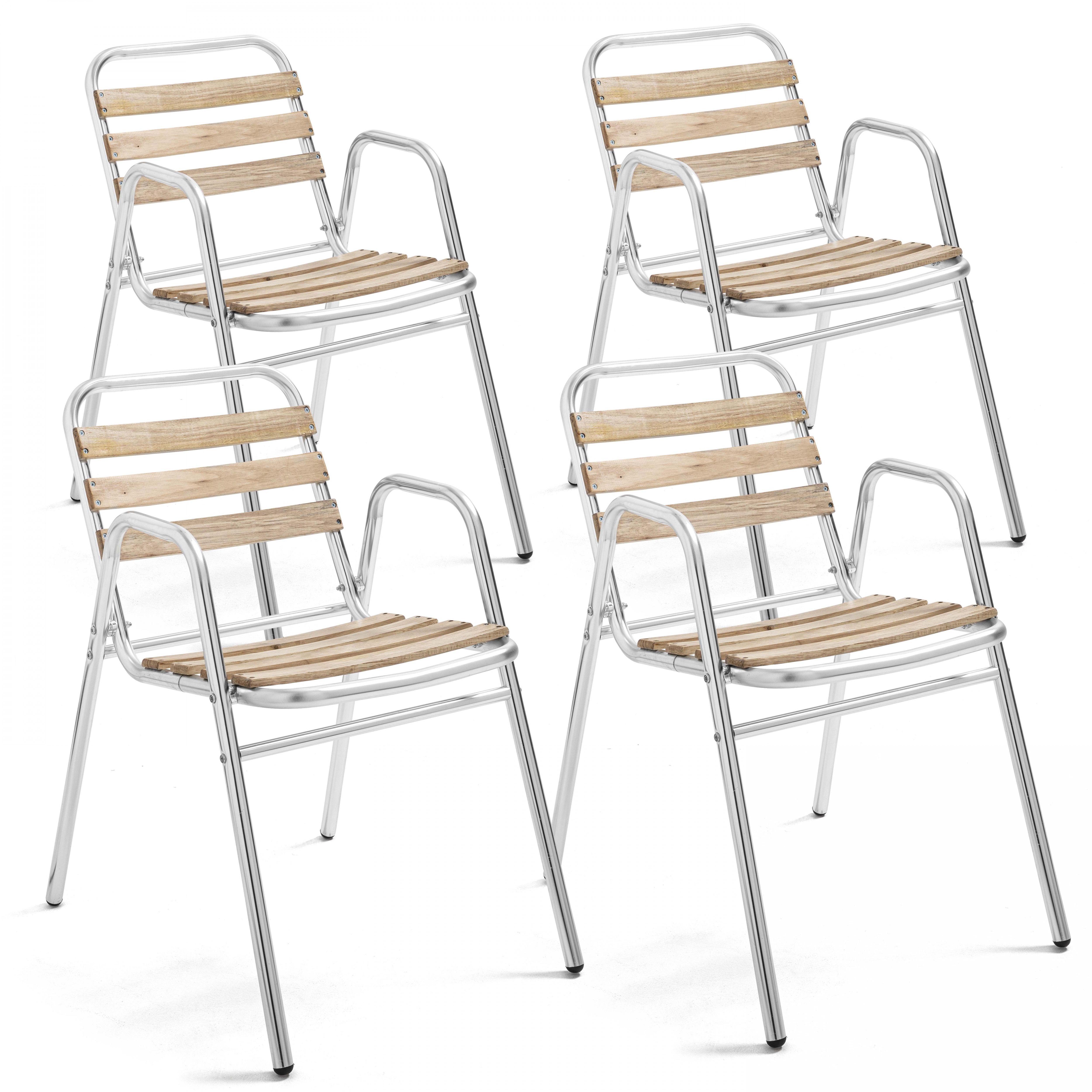 Lot de 4 chaises de jardin avec accoudoirs bois et aluminium
