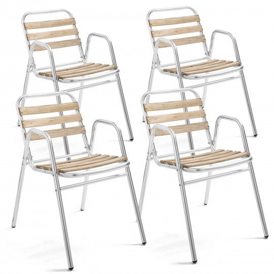 Lot de 4 fauteuils de jardin bois et aluminium