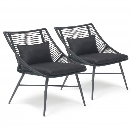 Lot de 2 fauteuils noir filaire de jardin