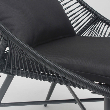 Zoom structure et coussin fauteuil de jardin noir design