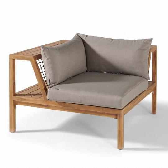 Fauteuil d'angle acacia coussins taupe