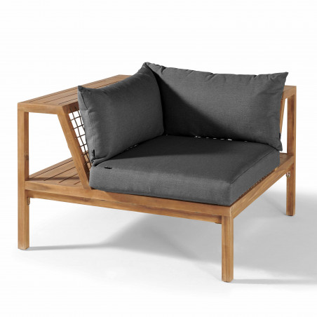 Salon 4 places acacia fauteuil d'angle coussins gris Salon 4 places acacia fauteuil d'angle coussins gris
