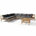 Salon de jardin d'angle en bois d'acacia et coussins gris Salon de jardin d'angle en bois d'acacia et coussins gris