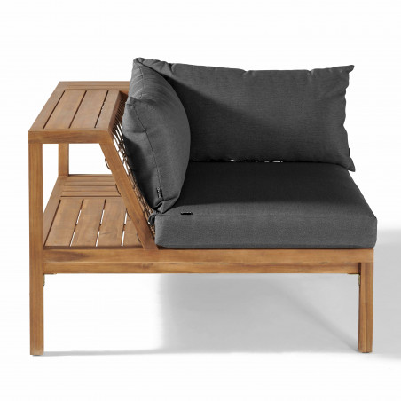 Fauteuil d'angle en acacia coussins gris Seychelles Fauteuil d'angle en acacia coussins gris Seychelles