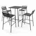 Table de bar grise en métal et 4 tabourets