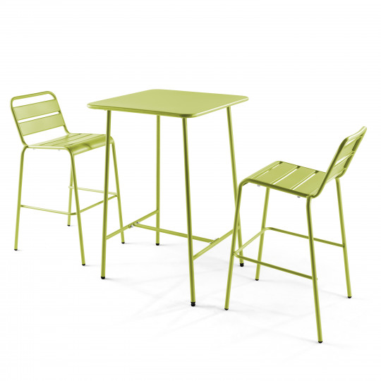 Table haute de jardin bistrot carrée en métal 70x70 cm et 2 chaises hautes | Oviala