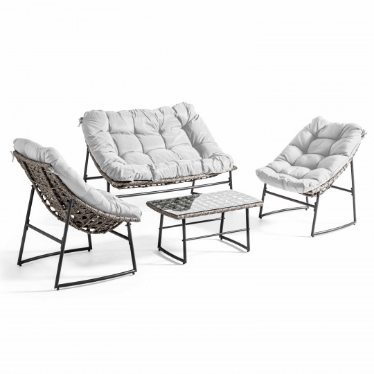 Salon de jardin 4 places avec coussins ecru