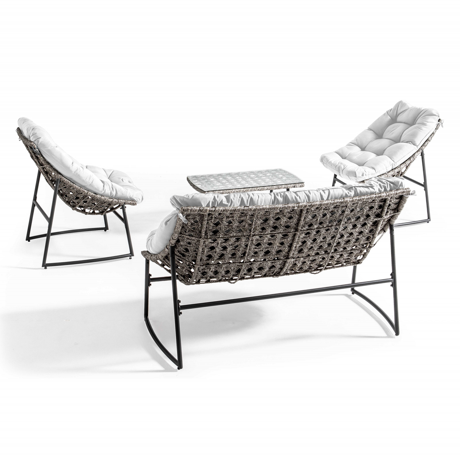 Salon de jardin 4 places avec coussins ecru