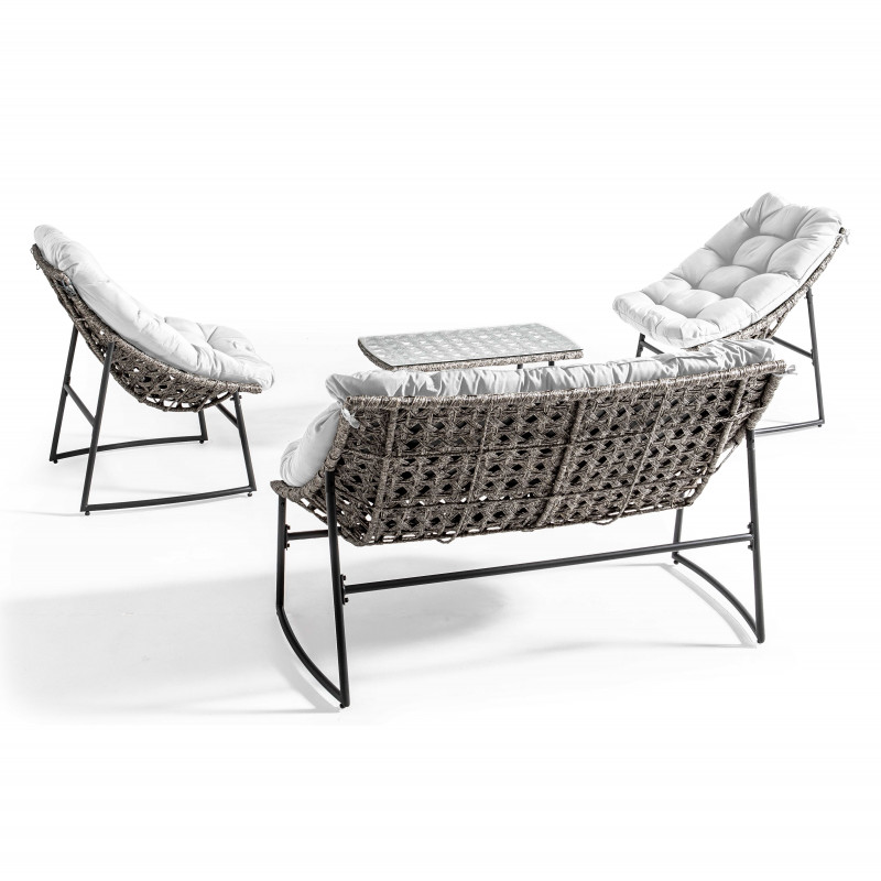 Salon de jardin 4 places avec coussins ecru (2/7)