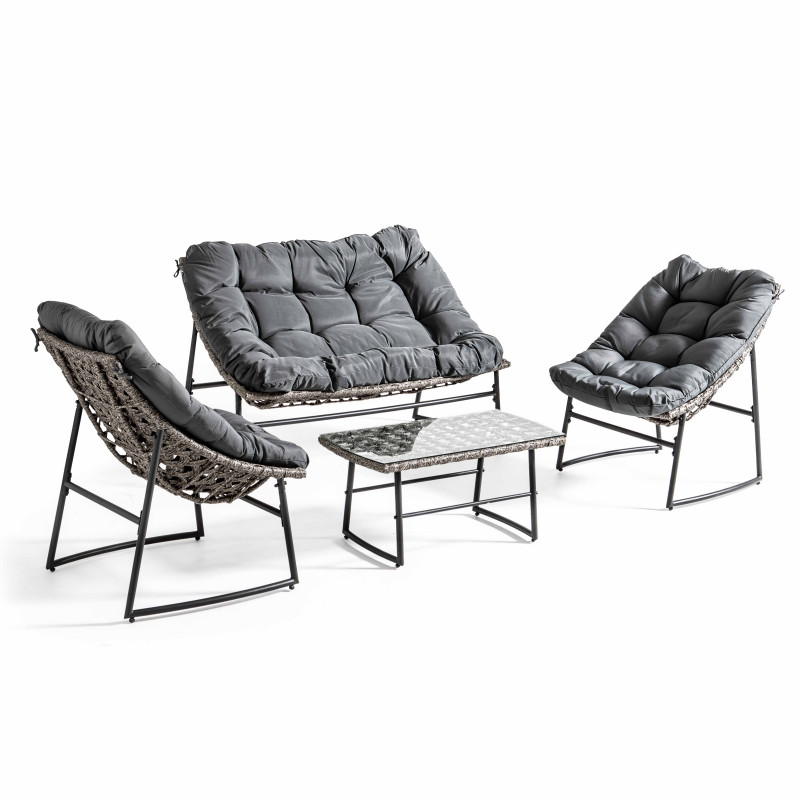 Salon de jardin 4 places coussins matelassés gris | LIMA Salon de jardin 4 places coussins matelassés gris | LIMA