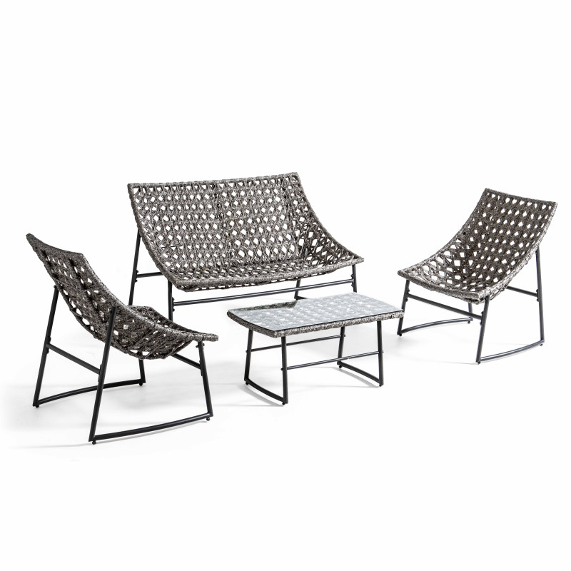 Structure résine Salon de jardin 4 places coussins matelassés LIMA