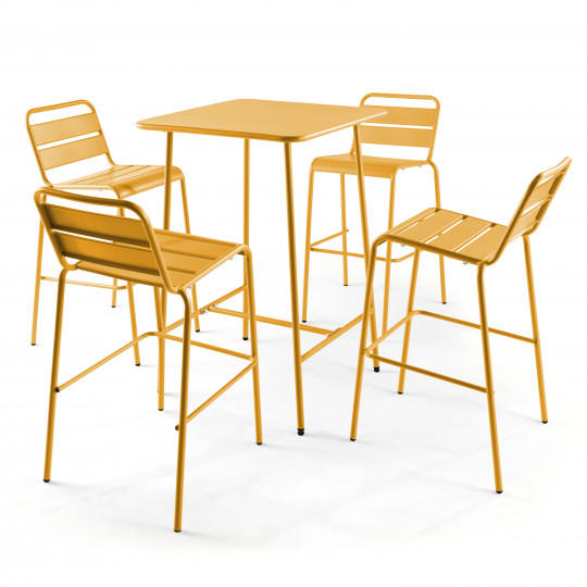 Table haute de jardin carrée en métal 70x70 cm et 4 chaises hautes | Oviala