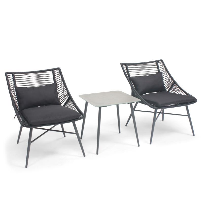 Salon de jardin 2 personnes filaire noir et table basse