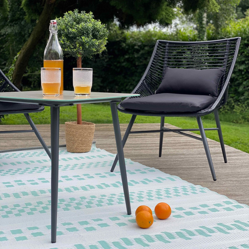 Lot de 2 fauteuils filaires noir et table basse