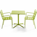 Table carrée rabattable VERTE et 2 fauteuils en métal