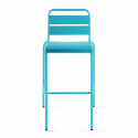 Chaise haute BLEUE en métal avec dossier