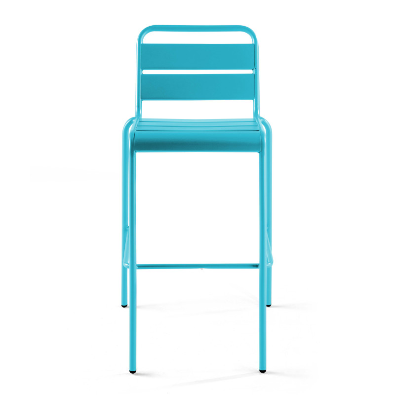 Chaise haute BLEUE en métal avec dossier (3/6)